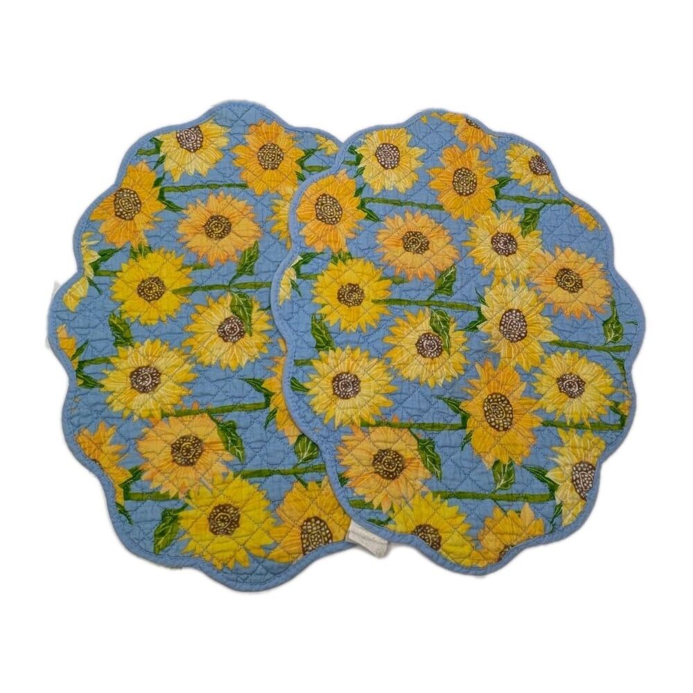 Sunflower Quilted Placemats Set 2 Cottagecore Shabby Chic Boho Summer